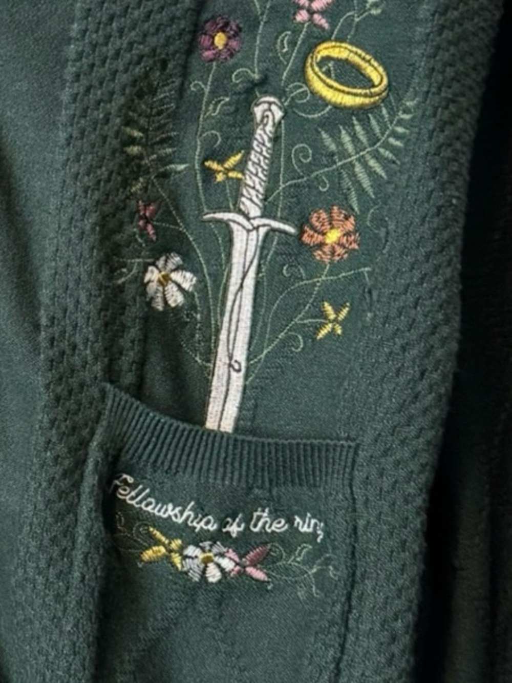 Lord of the Rings Hobbit Door Cardigan Sweater Embroidered Cottagecore LG - Picture 3 of 7